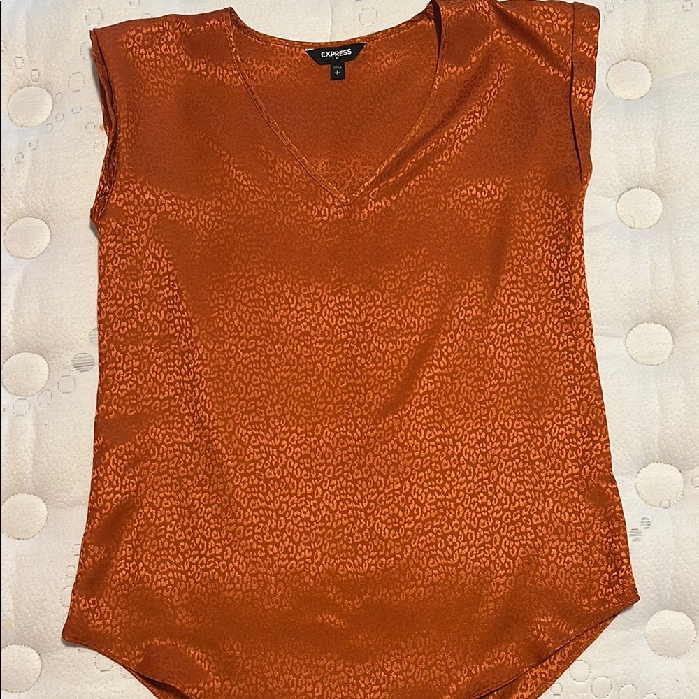 Express Orange Top with subtle leopard print